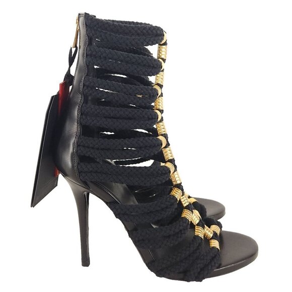 BALMAIN x H&M Sandal Boots Size 38 US 7 Womens Black Strappy Heels Pumps RARE! - Picture 4 of 12